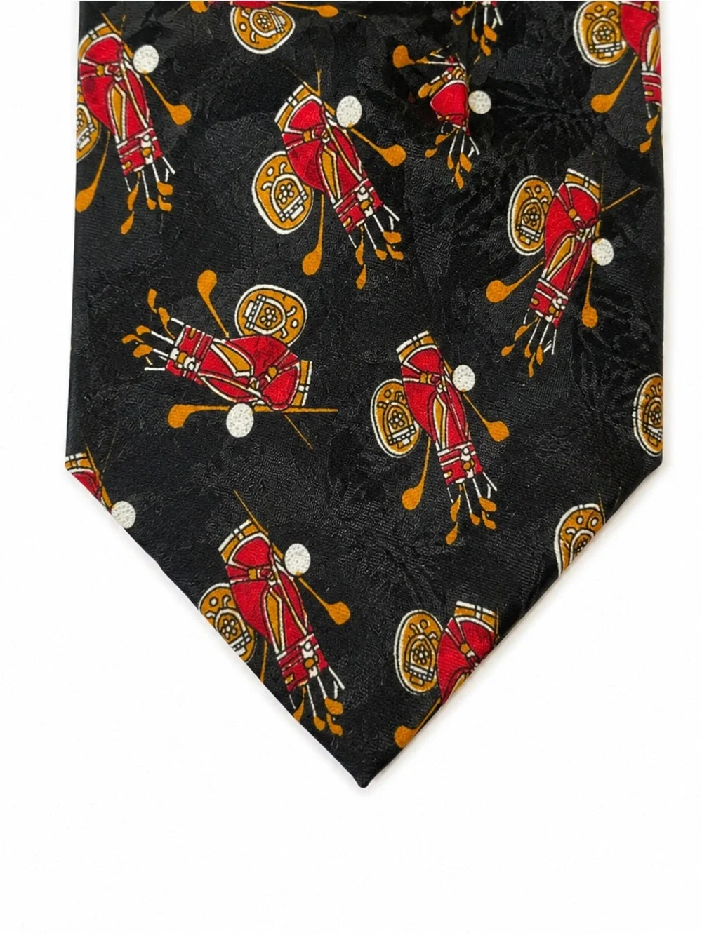 Vintage Dino Romaro Men's Golf Novelty Print Tie ~ Golf Clubs Print